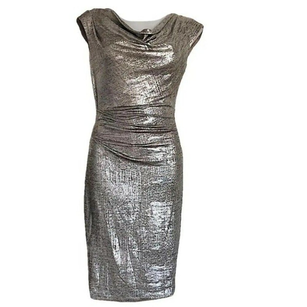 Vince Camuto Metallic Silver Sheath Midi Dress